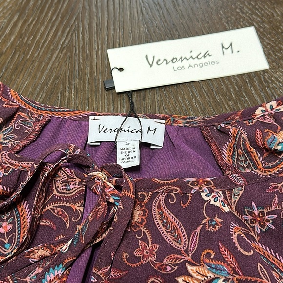 Veronica M Gredana Ruffle Chiffon Blouse- Top, Deep Plum Paisley, Women’s Small - Picture 7 of 14